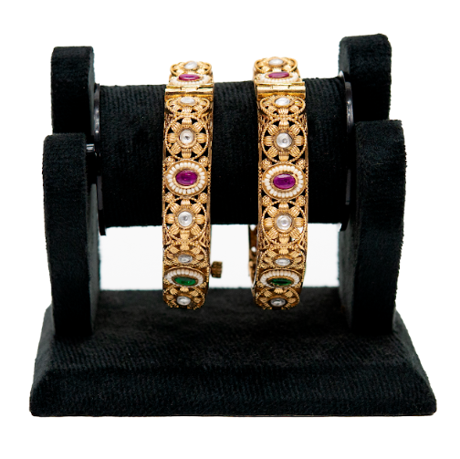 Antique Gold-Finish Multi-Stone Bangles for Women